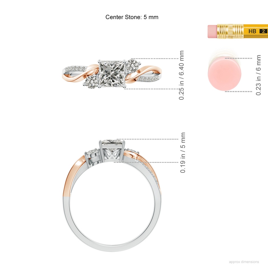 5mm KI3 Nature Inspired Princess-Cut Diamond Twisted Vine Engagement Ring in White Gold Rose Gold ruler