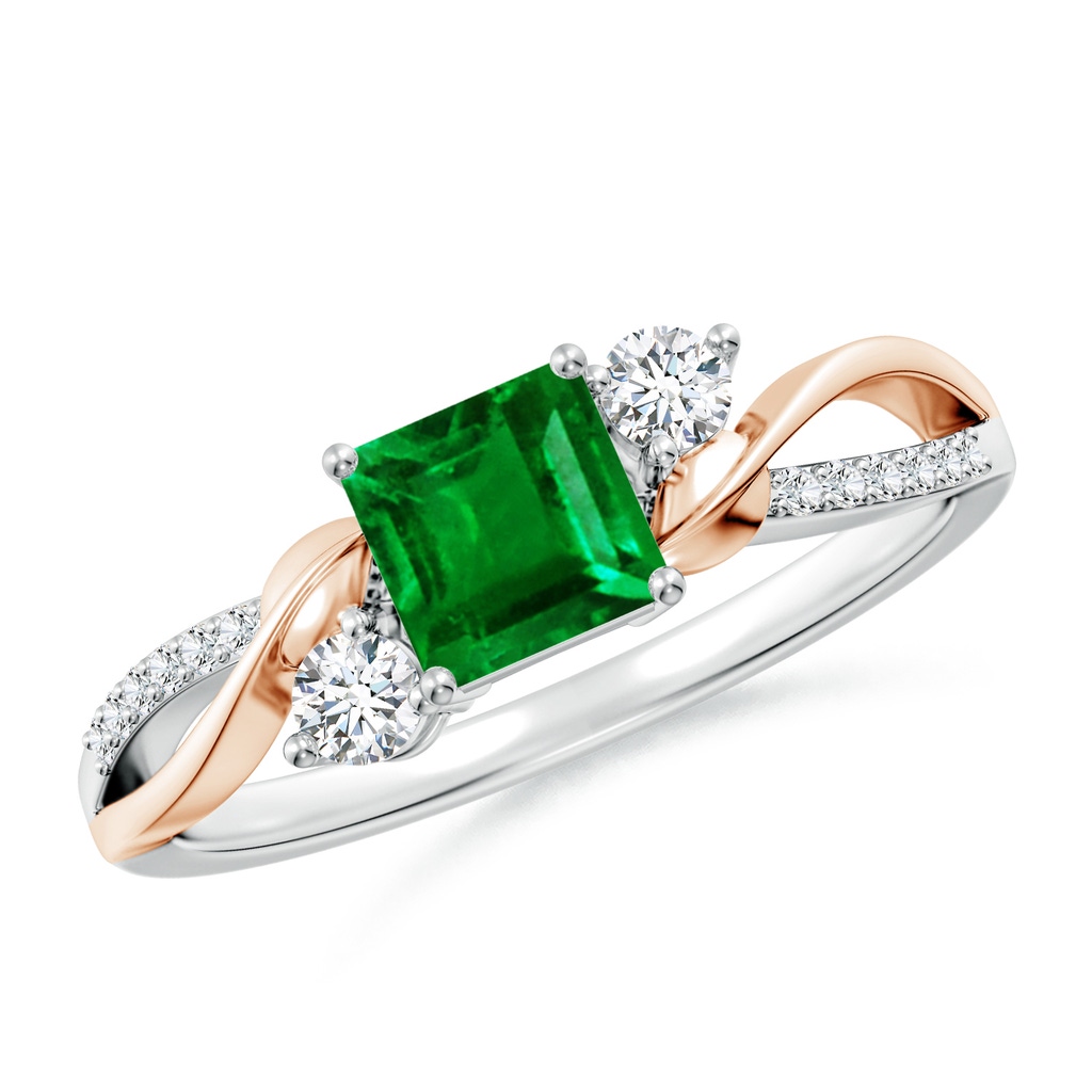 5mm AAAA Nature Inspired Square Emerald Twisted Vine Engagement Ring in White Gold Rose Gold