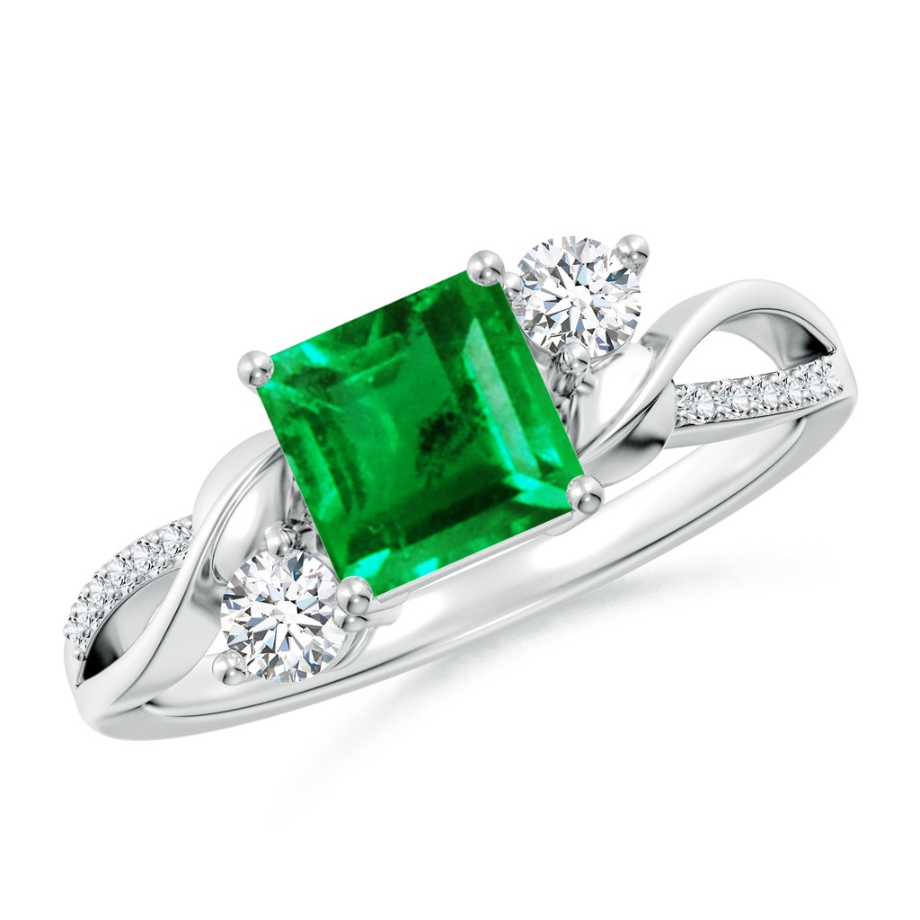 6mm AAA Nature Inspired Square Emerald Twisted Vine Engagement Ring in White Gold 