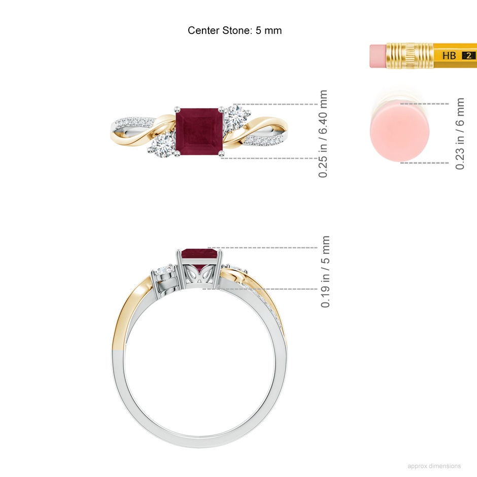 5mm A Nature Inspired Square Ruby Twisted Vine Engagement Ring in White Gold Yellow Gold ruler