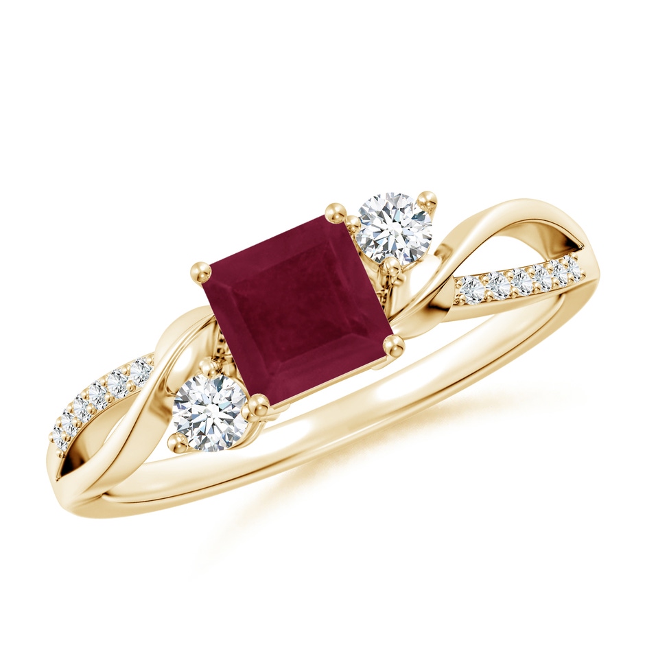 5mm A Nature Inspired Square Ruby Twisted Vine Engagement Ring in Yellow Gold 