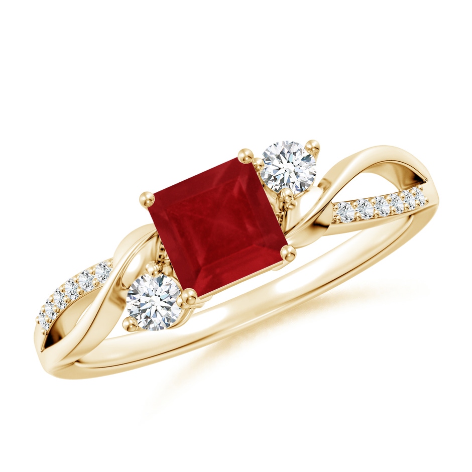 5mm AA Nature Inspired Square Ruby Twisted Vine Engagement Ring in Yellow Gold 