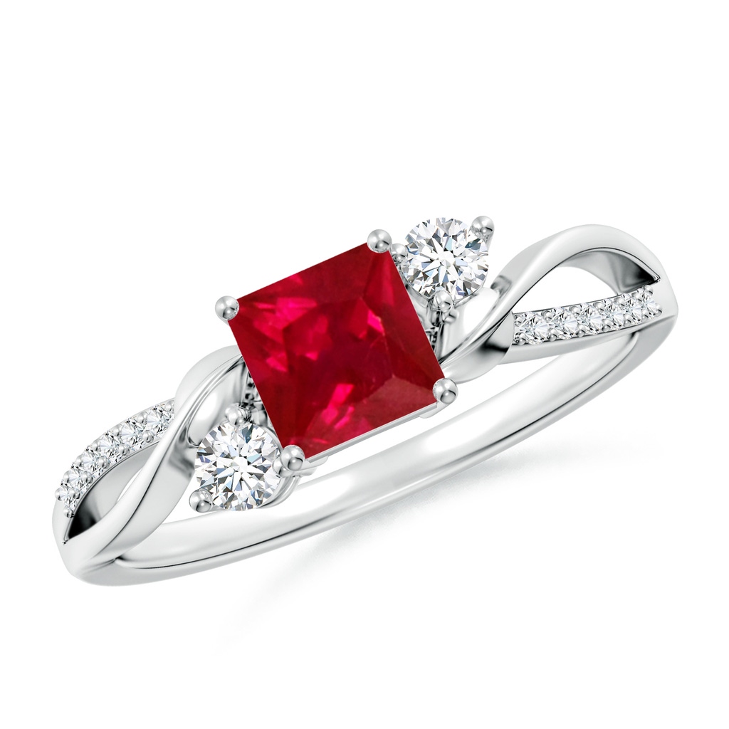 5mm AAA Nature Inspired Square Ruby Twisted Vine Engagement Ring in White Gold