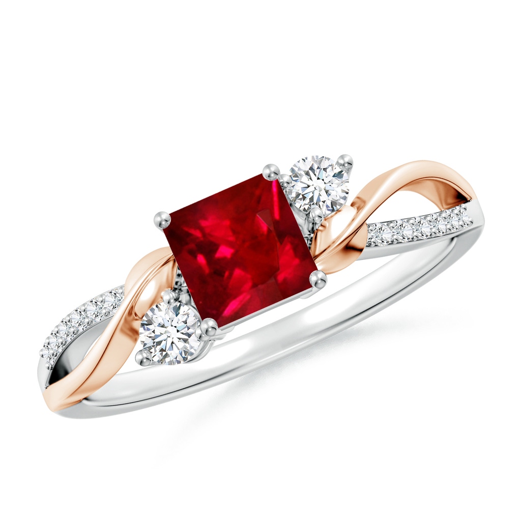 5mm AAAA Nature Inspired Square Ruby Twisted Vine Engagement Ring in White Gold Rose Gold