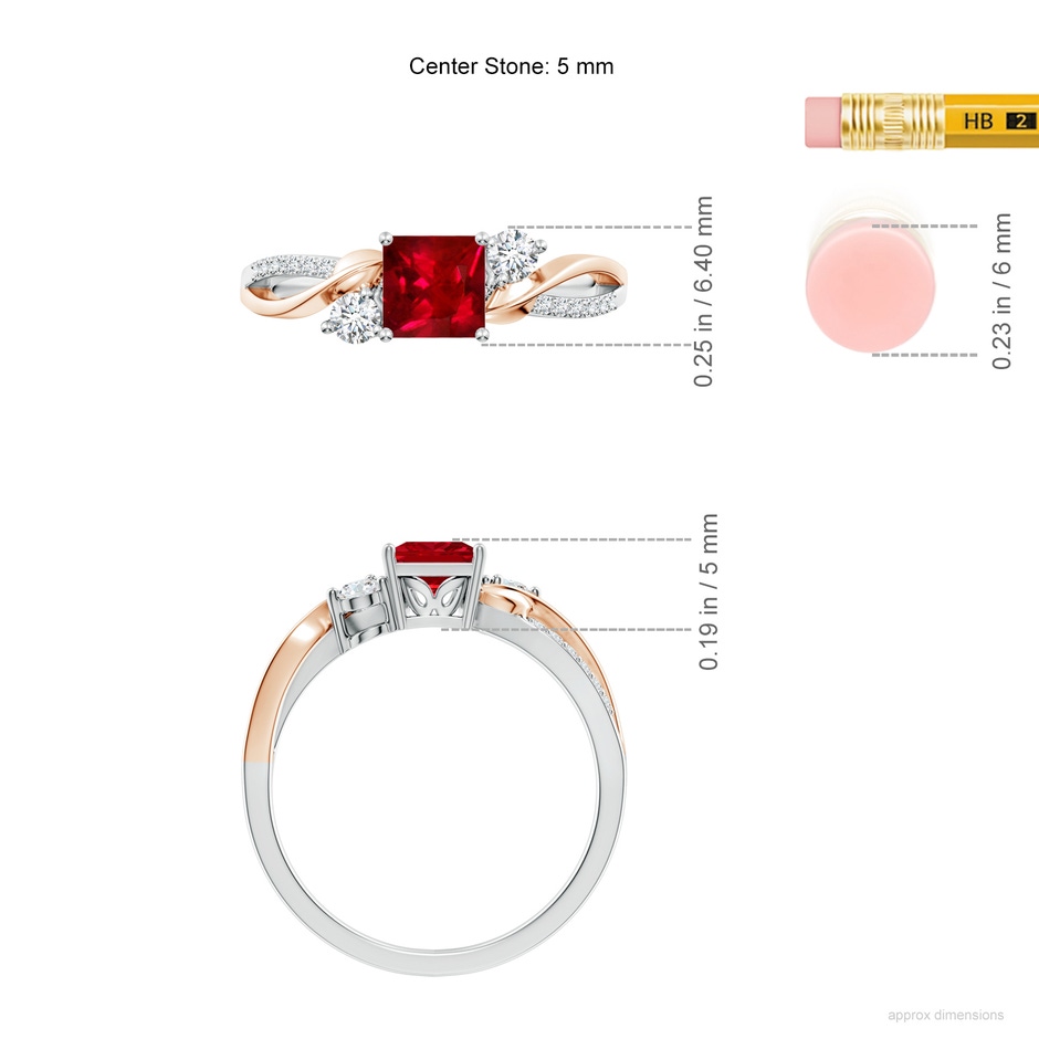 5mm AAAA Nature Inspired Square Ruby Twisted Vine Engagement Ring in White Gold Rose Gold ruler