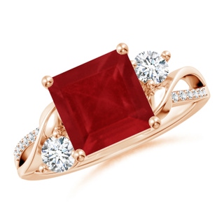 8mm AA Nature Inspired Square Ruby Twisted Vine Engagement Ring in Rose Gold