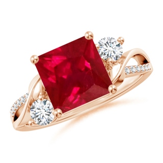 8mm AAA Nature Inspired Square Ruby Twisted Vine Engagement Ring in 18K Rose Gold
