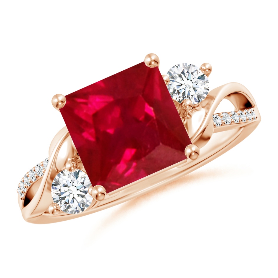 8mm AAA Nature Inspired Square Ruby Twisted Vine Engagement Ring in 18K Rose Gold 