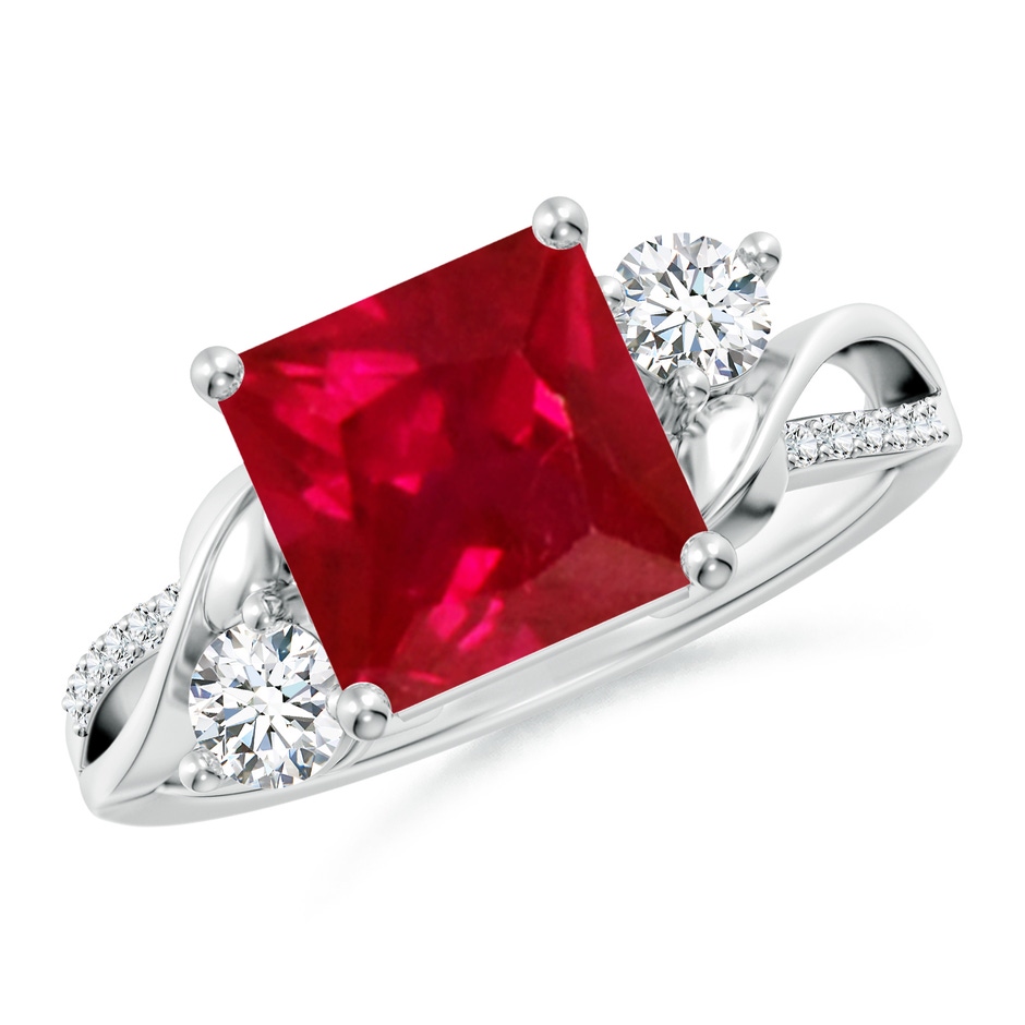 8mm AAA Nature Inspired Square Ruby Twisted Vine Engagement Ring in P950 Platinum 