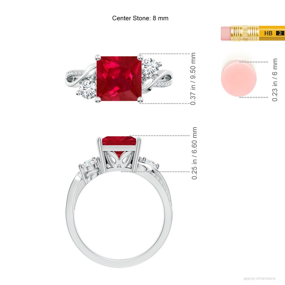 8mm AAA Nature Inspired Square Ruby Twisted Vine Engagement Ring in P950 Platinum ruler