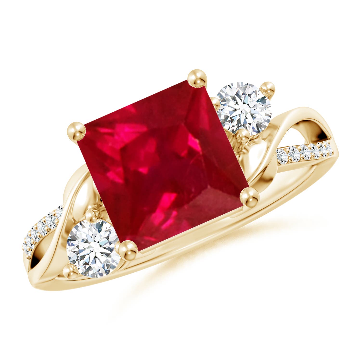 Square Ruby Side Stone Rings