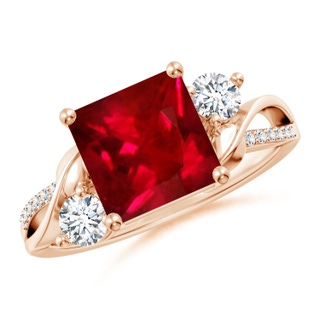 8mm AAAA Nature Inspired Square Ruby Twisted Vine Engagement Ring in Rose Gold