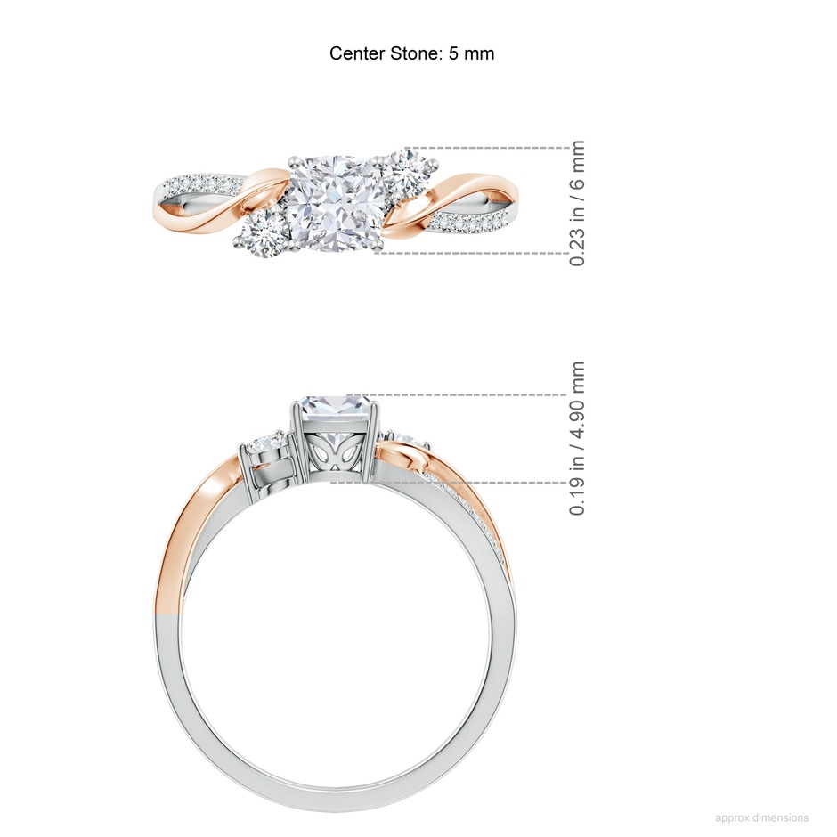 5mm GVS2 Nature Inspired Cushion Diamond Twisted Vine Engagement Ring in White Gold Rose Gold ruler