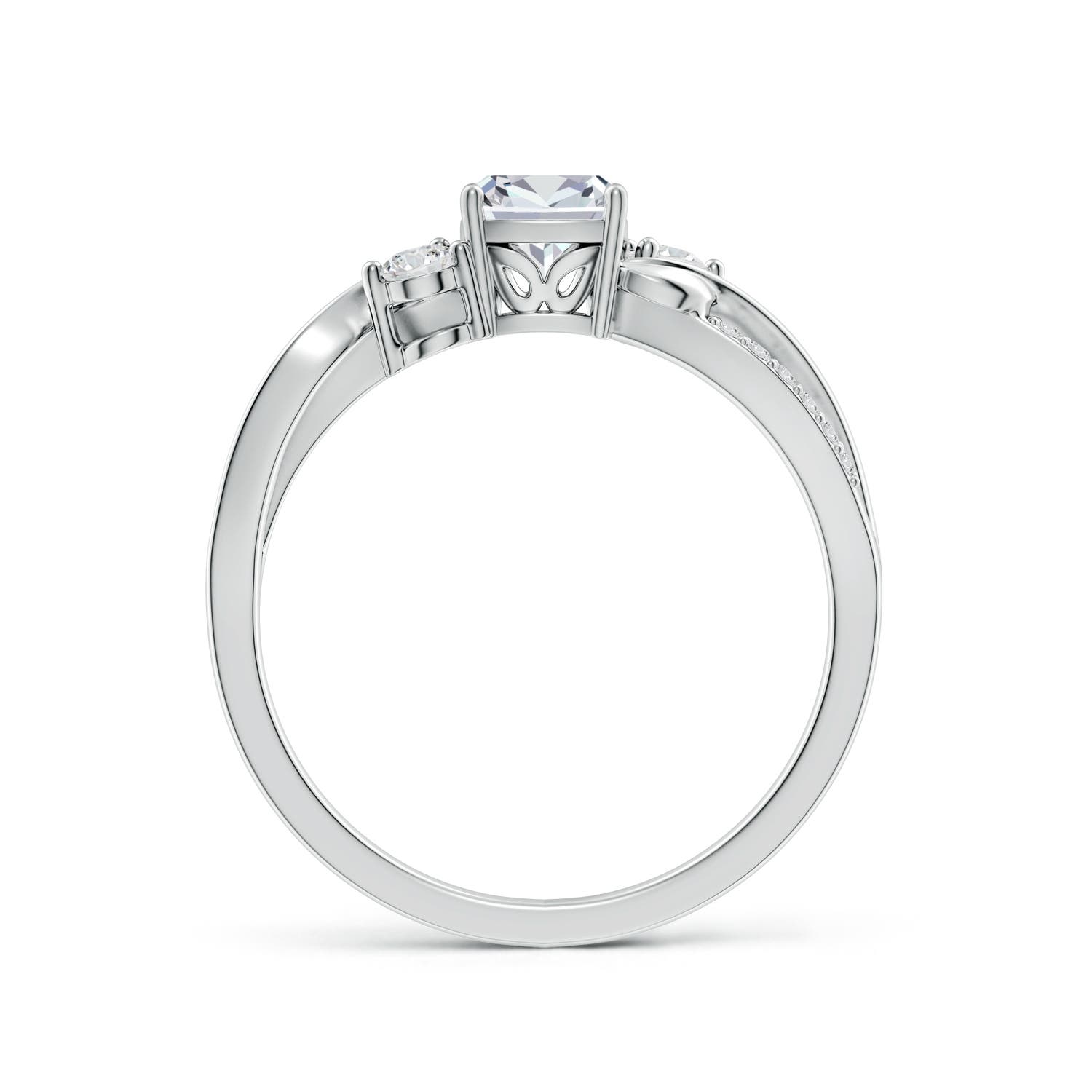 5mm HSI2 Nature Inspired Cushion Diamond Twisted Vine Engagement Ring in White Gold - side 2