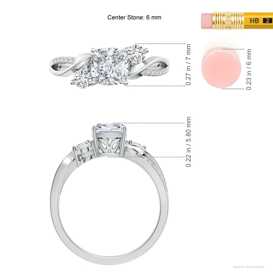 6mm HSI2 Nature Inspired Cushion Diamond Twisted Vine Engagement Ring in White Gold ruler