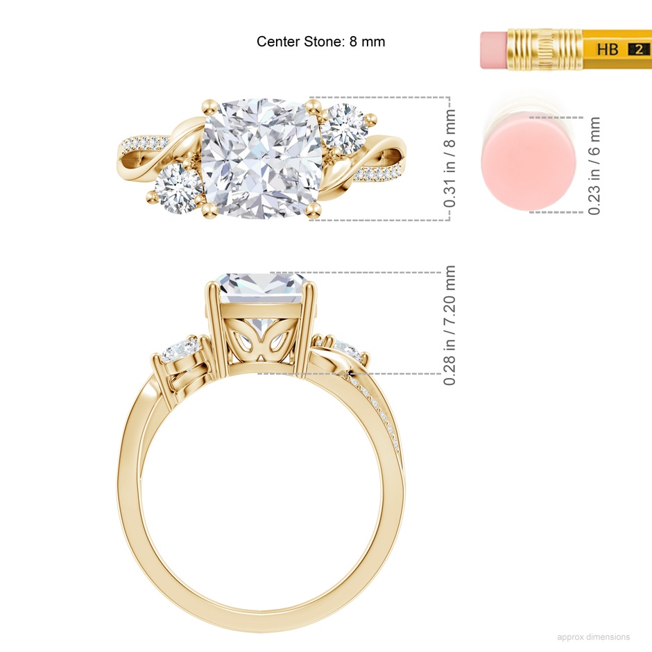 8mm GVS2 Nature Inspired Cushion Diamond Twisted Vine Engagement Ring in 18K Yellow Gold ruler