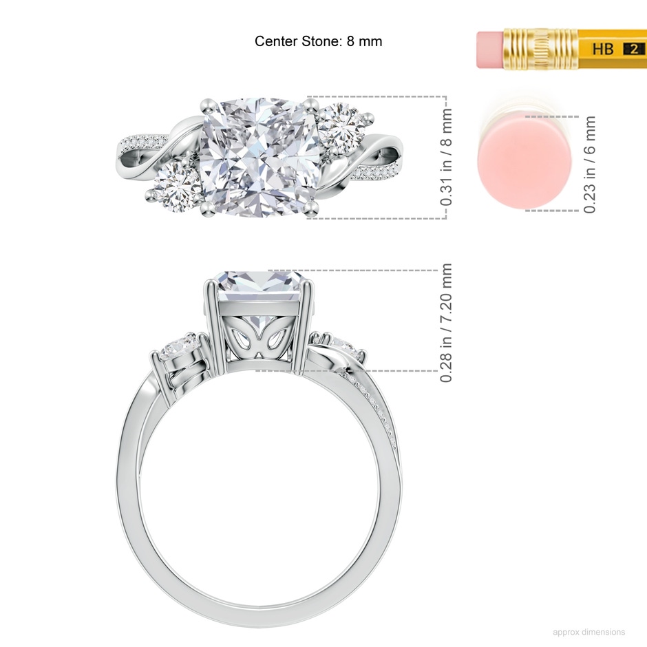 8mm HSI2 Nature Inspired Cushion Diamond Twisted Vine Engagement Ring in P950 Platinum ruler