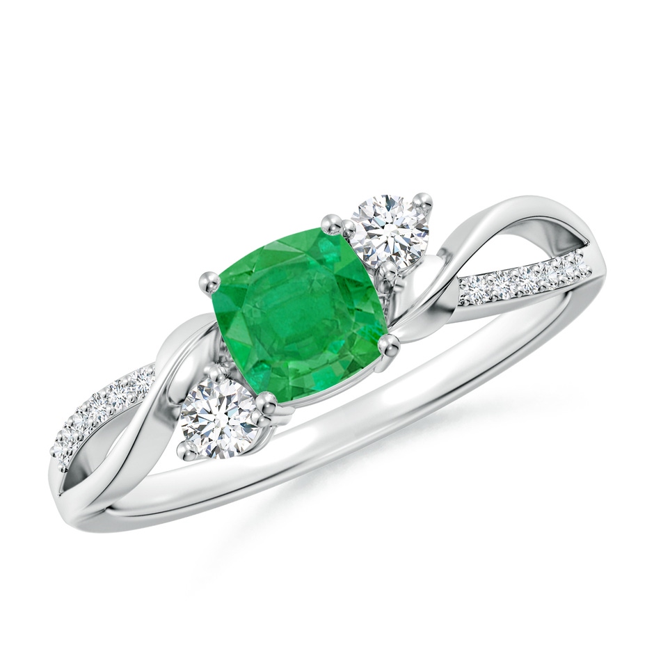 5mm AA Nature Inspired Cushion Emerald Twisted Vine Engagement Ring in P950 Platinum 