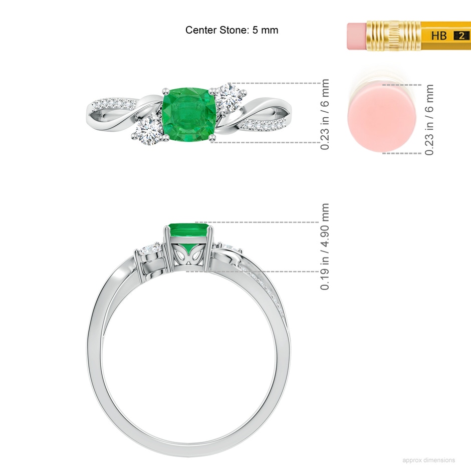 5mm AA Nature Inspired Cushion Emerald Twisted Vine Engagement Ring in P950 Platinum ruler
