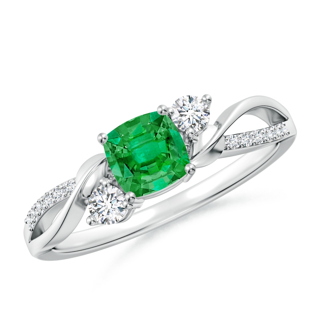 5mm AAA Nature Inspired Cushion Emerald Twisted Vine Engagement Ring in P950 Platinum