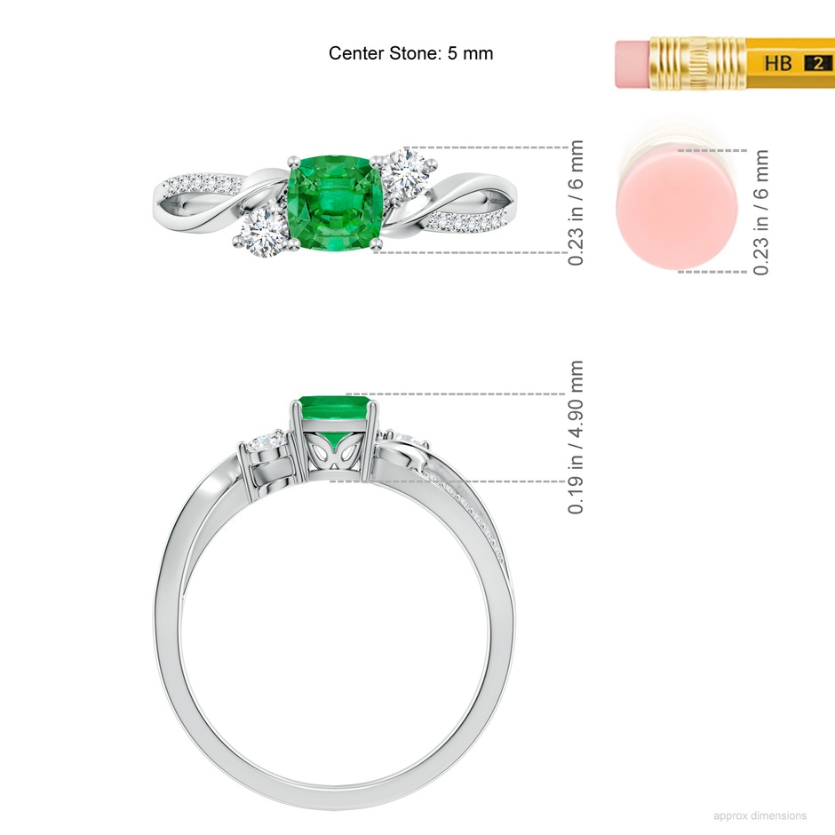 5mm AAA Nature Inspired Cushion Emerald Twisted Vine Engagement Ring in P950 Platinum ruler