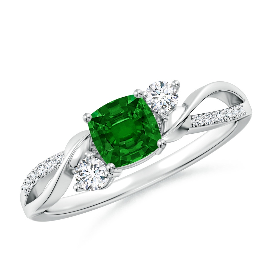 5mm AAAA Nature Inspired Cushion Emerald Twisted Vine Engagement Ring in P950 Platinum 