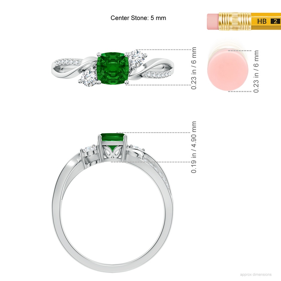 5mm AAAA Nature Inspired Cushion Emerald Twisted Vine Engagement Ring in P950 Platinum ruler