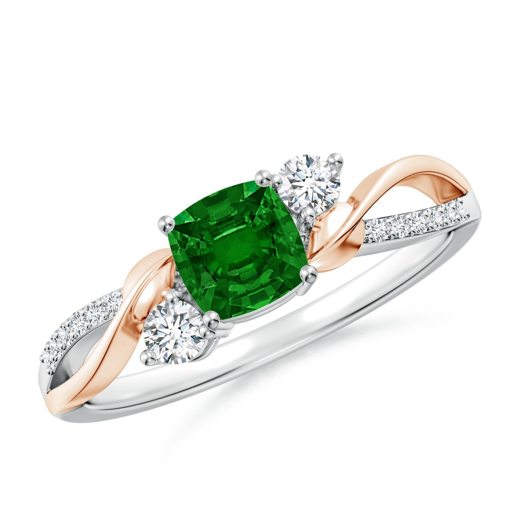 5mm AAAA Nature Inspired Cushion Emerald Twisted Vine Engagement Ring in White Gold Rose Gold