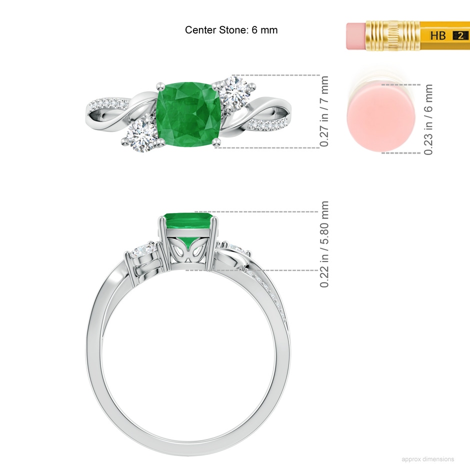 6mm A Nature Inspired Cushion Emerald Twisted Vine Engagement Ring in 18K White Gold ruler