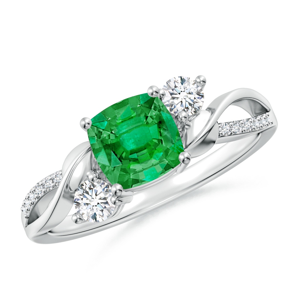 6mm AAA Nature Inspired Cushion Emerald Twisted Vine Engagement Ring in White Gold