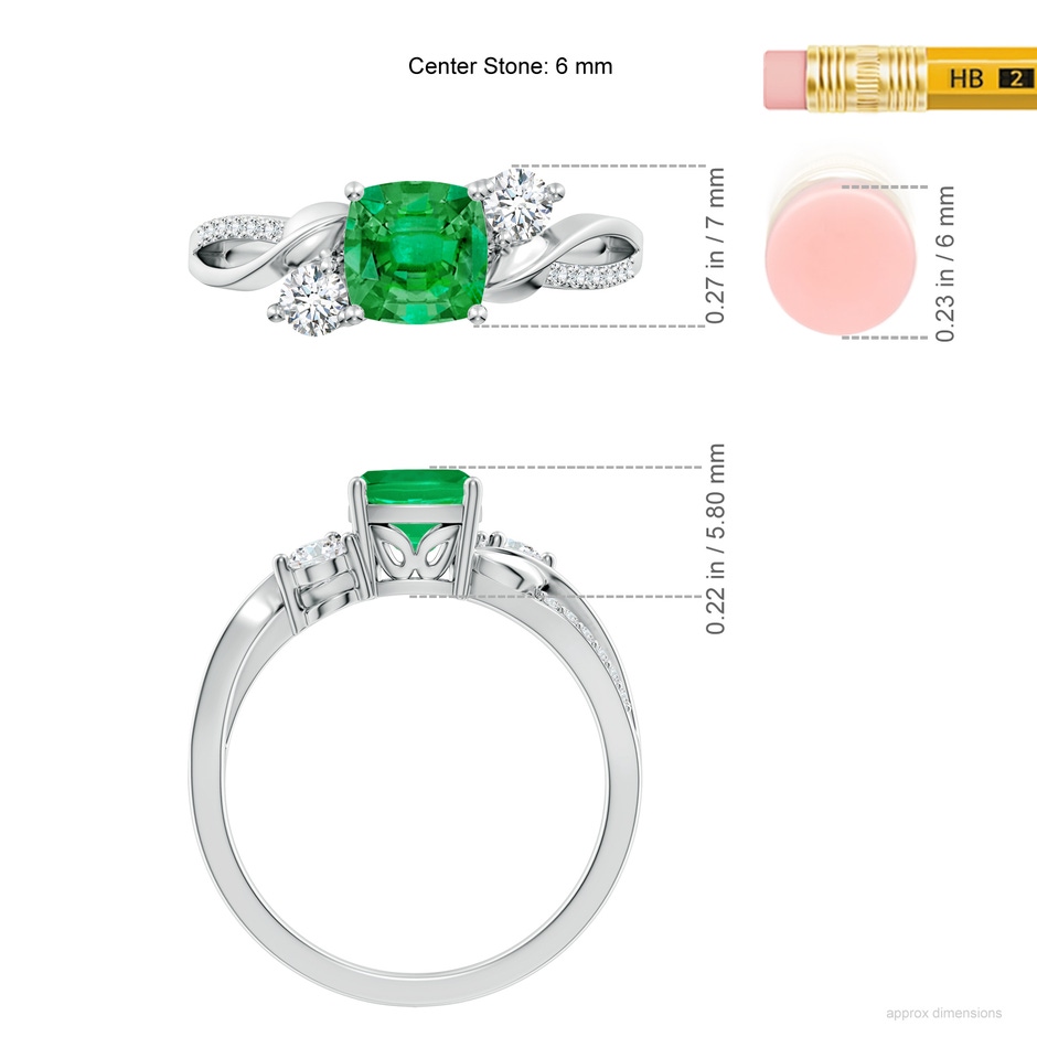 6mm AAA Nature Inspired Cushion Emerald Twisted Vine Engagement Ring in White Gold ruler