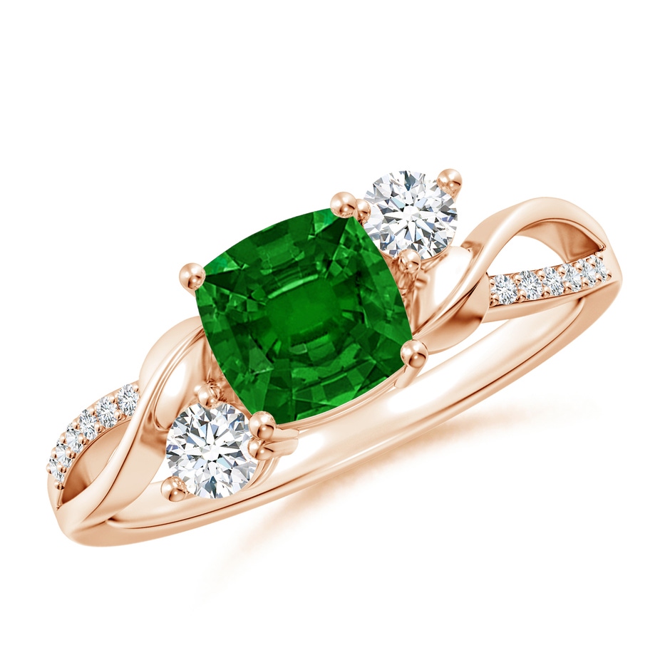 6mm AAAA Nature Inspired Cushion Emerald Twisted Vine Engagement Ring in Rose Gold 