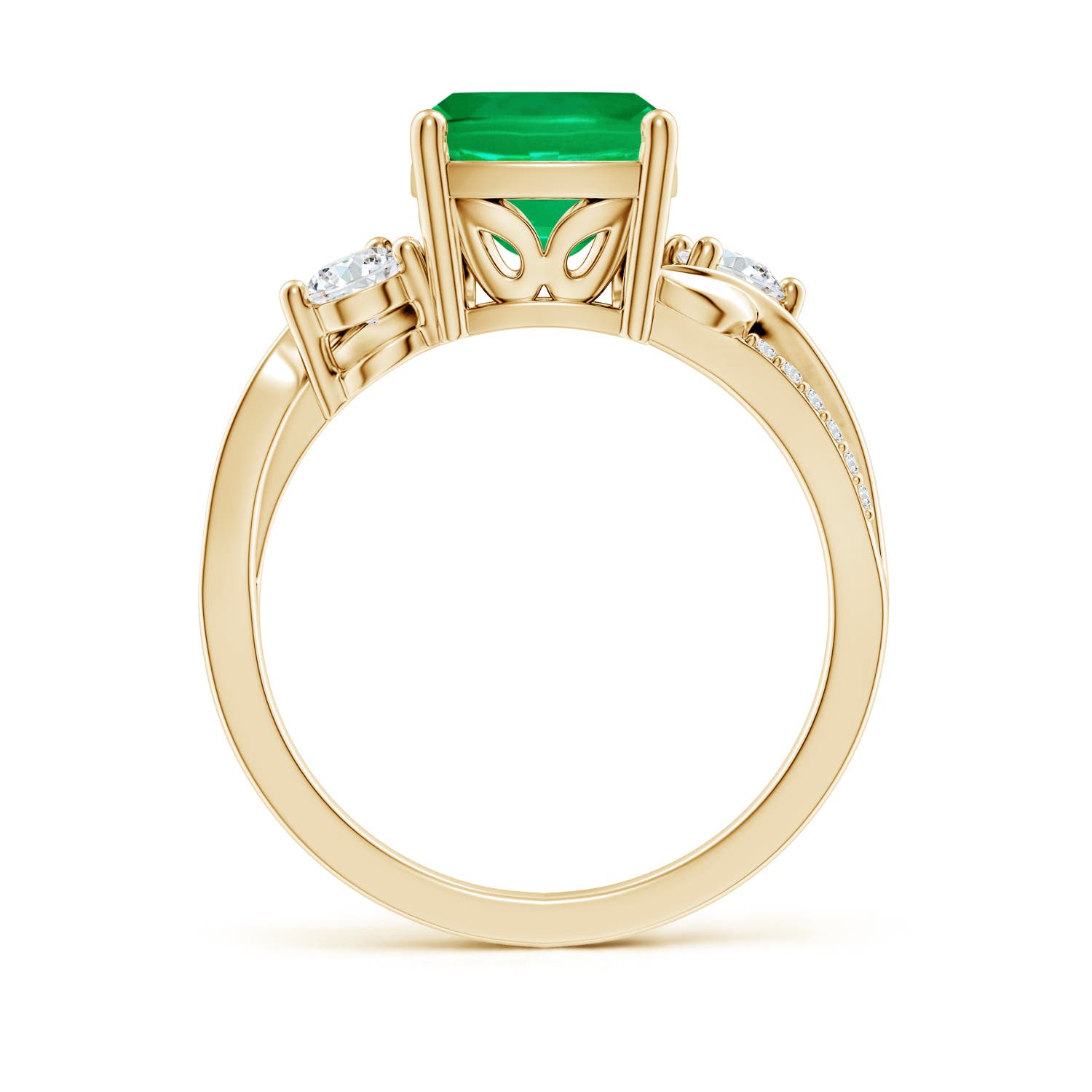 8mm AAA Nature Inspired Cushion Emerald Twisted Vine Engagement Ring in 18K Yellow Gold - side 2