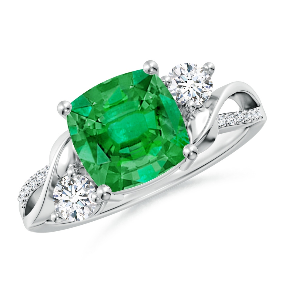8mm AAA Nature Inspired Cushion Emerald Twisted Vine Engagement Ring in P950 Platinum 