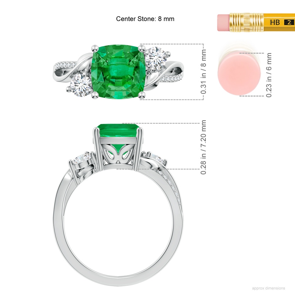 8mm AAA Nature Inspired Cushion Emerald Twisted Vine Engagement Ring in P950 Platinum ruler