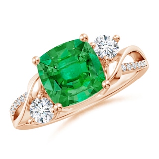 8mm AAA Nature Inspired Cushion Emerald Twisted Vine Engagement Ring in Rose Gold