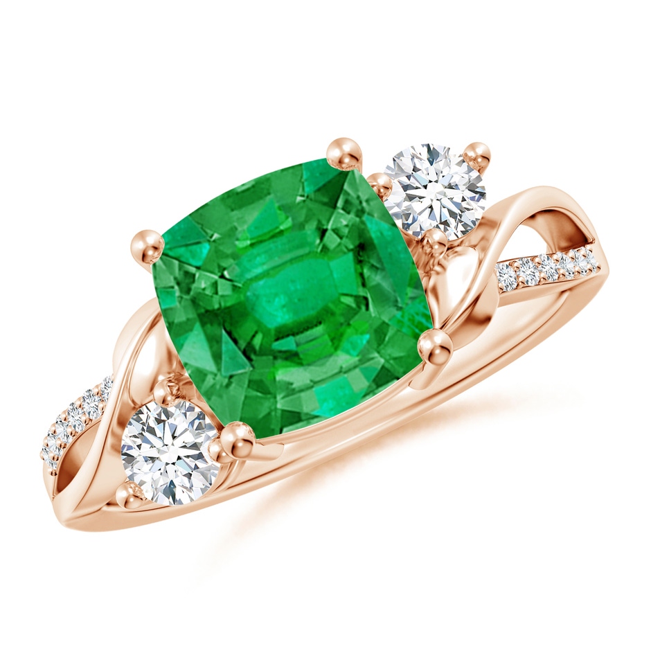 8mm AAA Nature Inspired Cushion Emerald Twisted Vine Engagement Ring in Rose Gold 