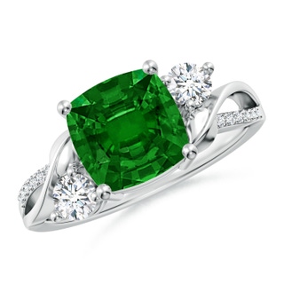 8mm AAAA Nature Inspired Cushion Emerald Twisted Vine Engagement Ring in P950 Platinum