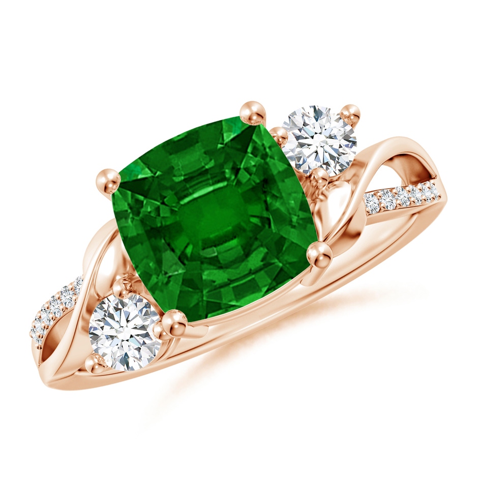 8mm AAAA Nature Inspired Cushion Emerald Twisted Vine Engagement Ring in Rose Gold 