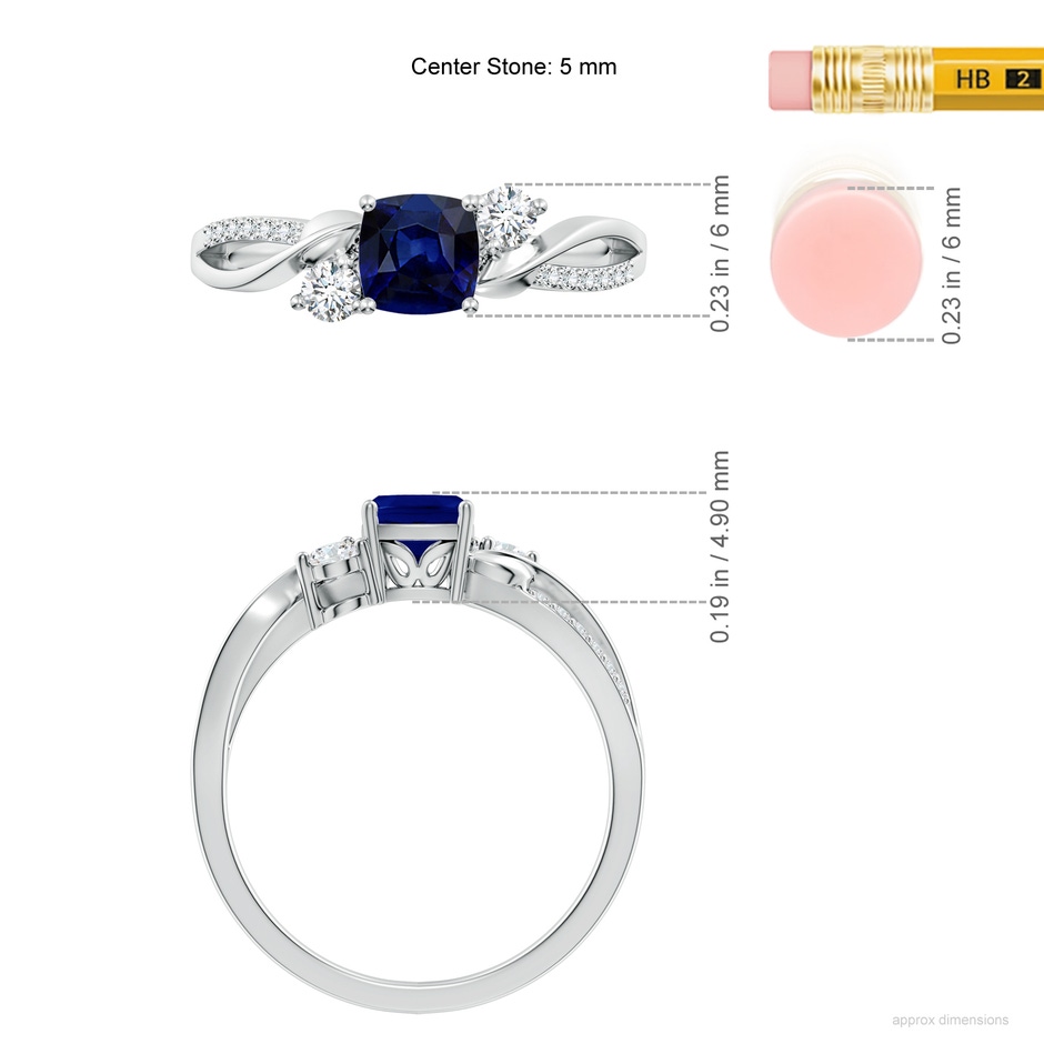 5mm AAA Nature Inspired Cushion Blue Sapphire Twisted Vine Engagement Ring in 18K White Gold ruler