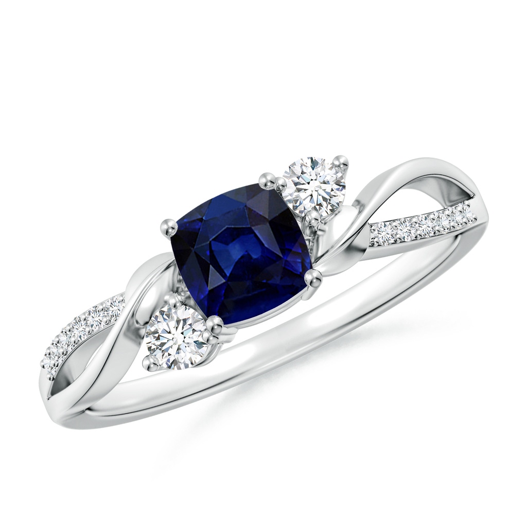 5mm AAA Nature Inspired Cushion Blue Sapphire Twisted Vine Engagement Ring in White Gold