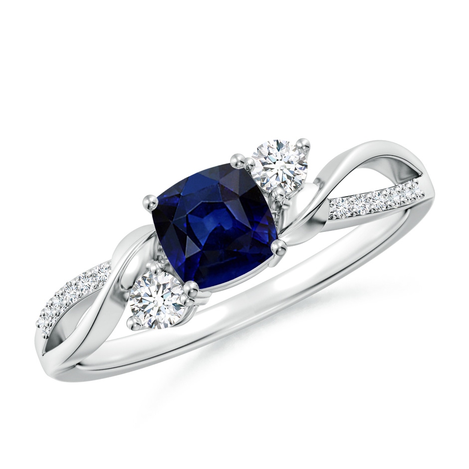 5mm AAA Nature Inspired Cushion Blue Sapphire Twisted Vine Engagement Ring in White Gold 