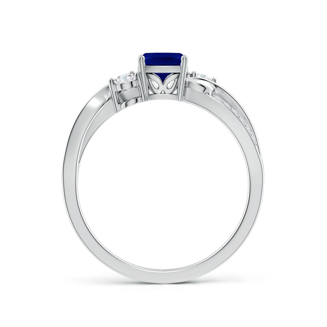 5mm AAA Nature Inspired Cushion Blue Sapphire Twisted Vine Engagement Ring in White Gold - side 2
