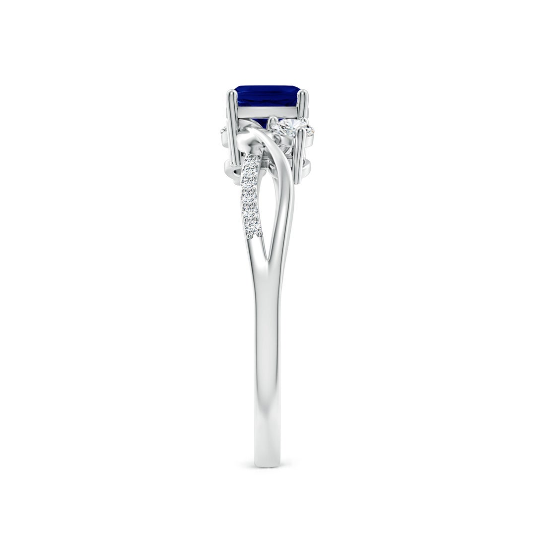 5mm AAA Nature Inspired Cushion Blue Sapphire Twisted Vine Engagement Ring in White Gold - side 3