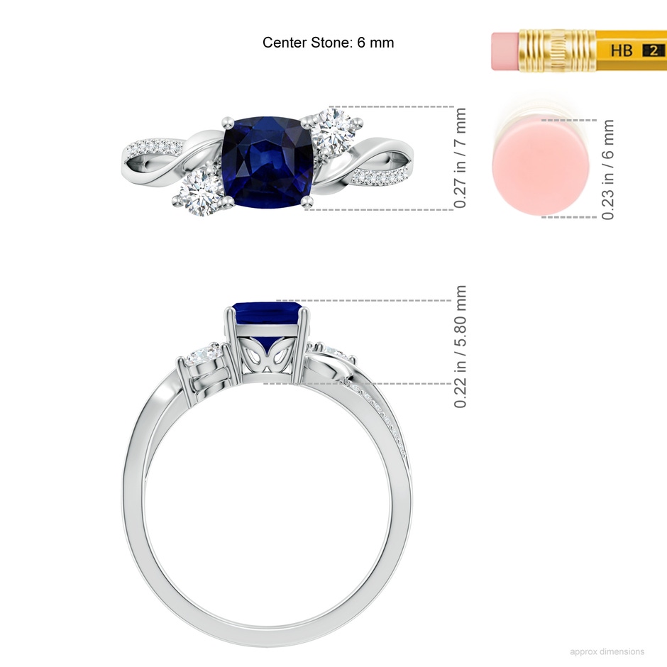 6mm AAA Nature Inspired Cushion Blue Sapphire Twisted Vine Engagement Ring in 18K White Gold ruler