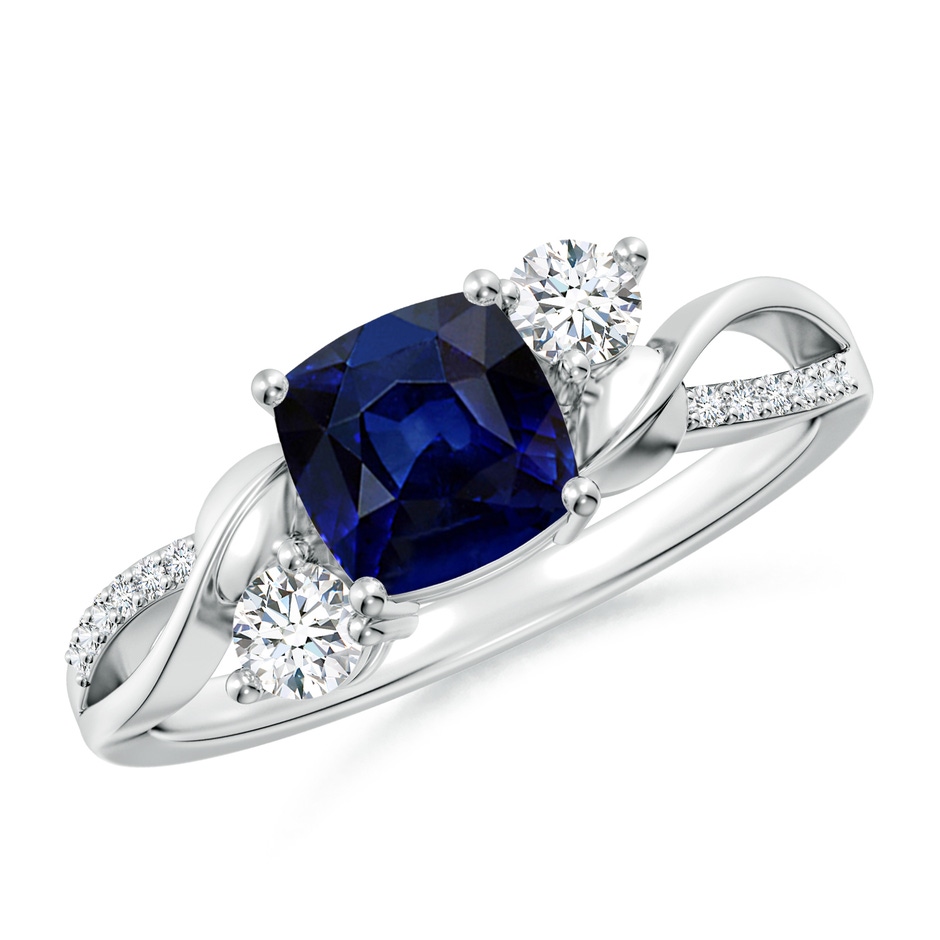 6mm AAA Nature Inspired Cushion Blue Sapphire Twisted Vine Engagement Ring in White Gold 