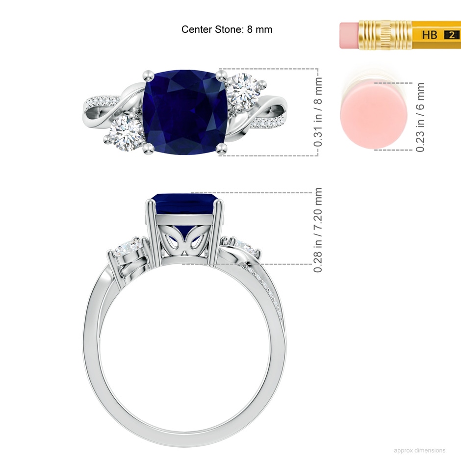 8mm AA Nature Inspired Cushion Blue Sapphire Twisted Vine Engagement Ring in P950 Platinum ruler