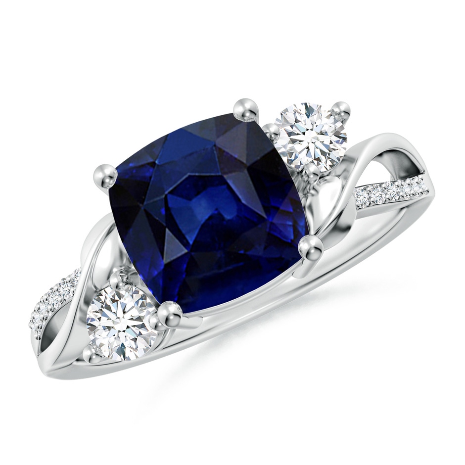 8mm AAA Nature Inspired Cushion Blue Sapphire Twisted Vine Engagement Ring in White Gold 