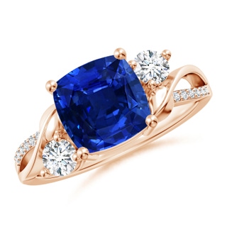 8mm AAAA Nature Inspired Cushion Blue Sapphire Twisted Vine Engagement Ring in 18K Rose Gold