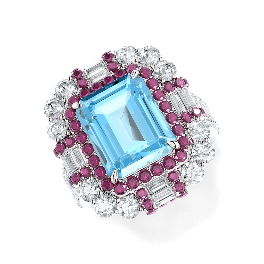 11x9mm AAA Velvet Ripple Double Halo Ring in White Gold - side 199